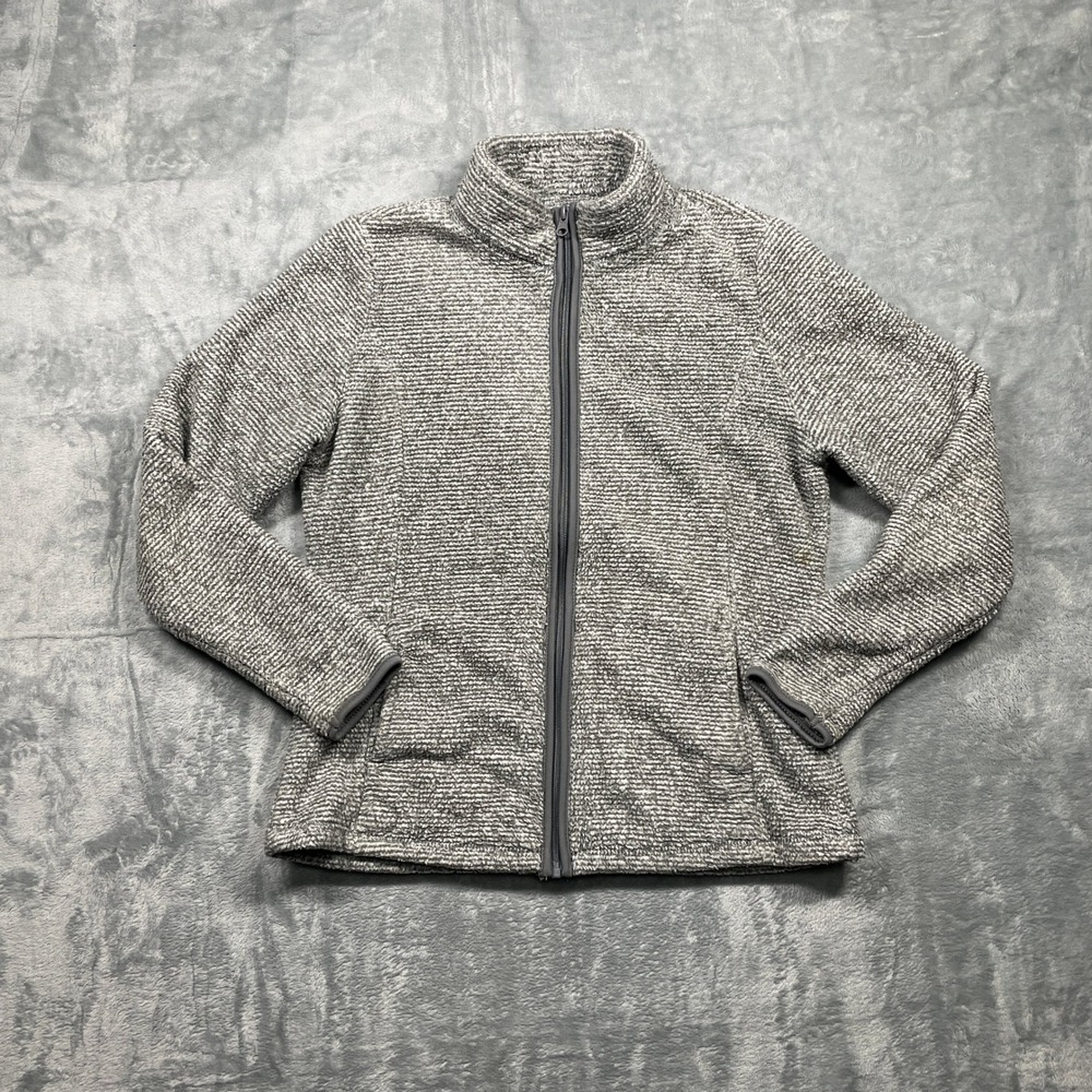 Faded Glory Women's Gray White Striped Fleece Jacket Plush‎ Cozy Size XS